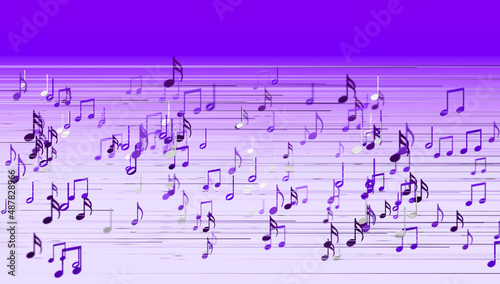 Diseño de fondos musicales. Escritura musical. Ilustración 3d de notas musicales y signos musicales de la hoja de música abstracta. Canciones y concepto de melodía.