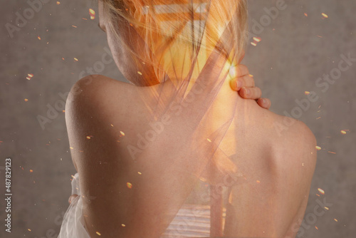 Self conncection and inner light concept. Double exposure photography photo