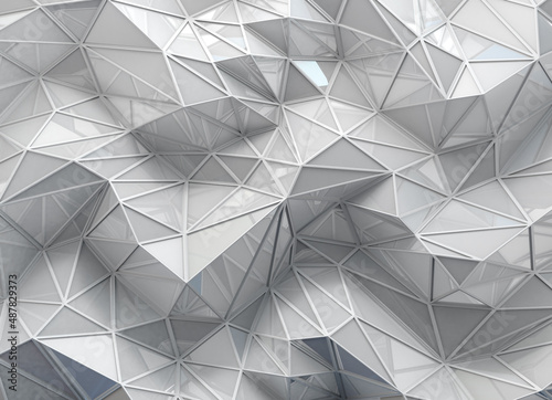 Fondo abstracto con triángulos, formas geométricas y polígonosen tono blanco. Tecnologia y redes.