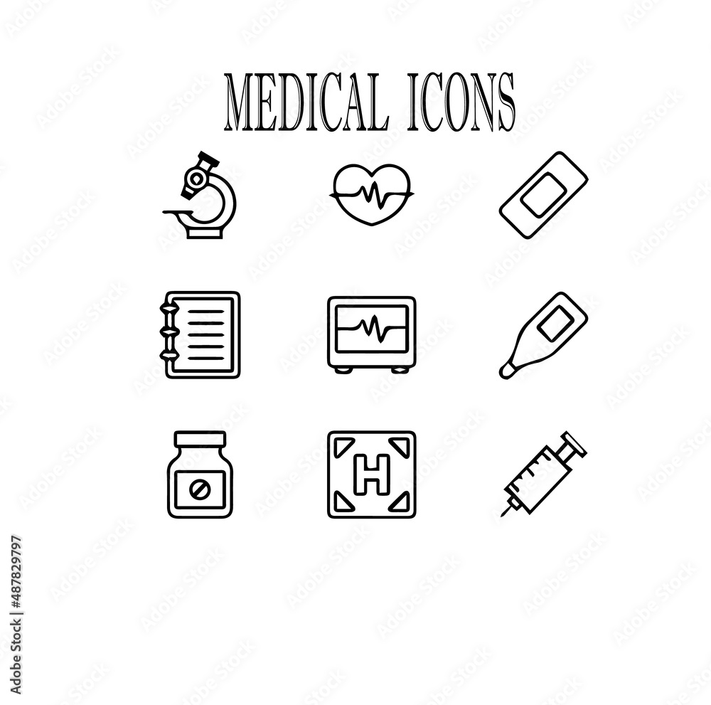 Obraz premium Medical And Health Care Doodle Icon Pack vector illustration symbol
