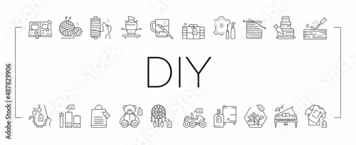 Diy Crafts Handmade Collection Icons Set Vector .