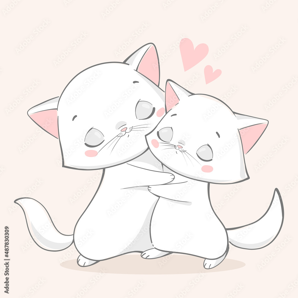 Obraz premium Vector illustration of valentine's day. Animals hug. cats in love.