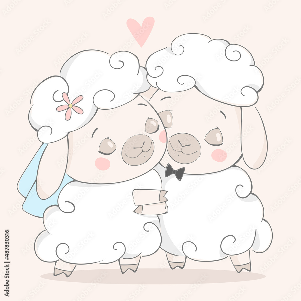 Obraz premium Vector illustration wedding animals. Sheep are in love.