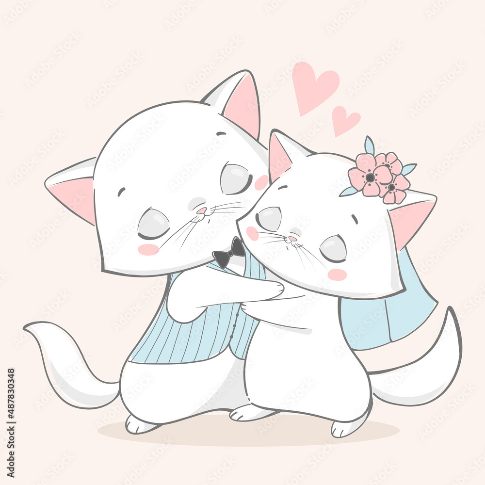Fototapeta premium Vector illustration wedding animals. Cats in love.