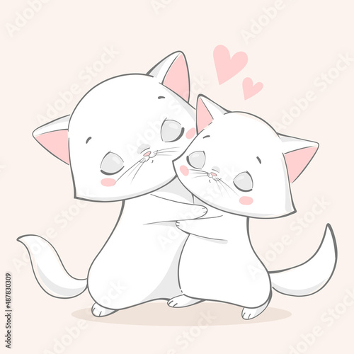 Vector illustration of valentine's day. Animals hug. cats in love. © Bonbonny
