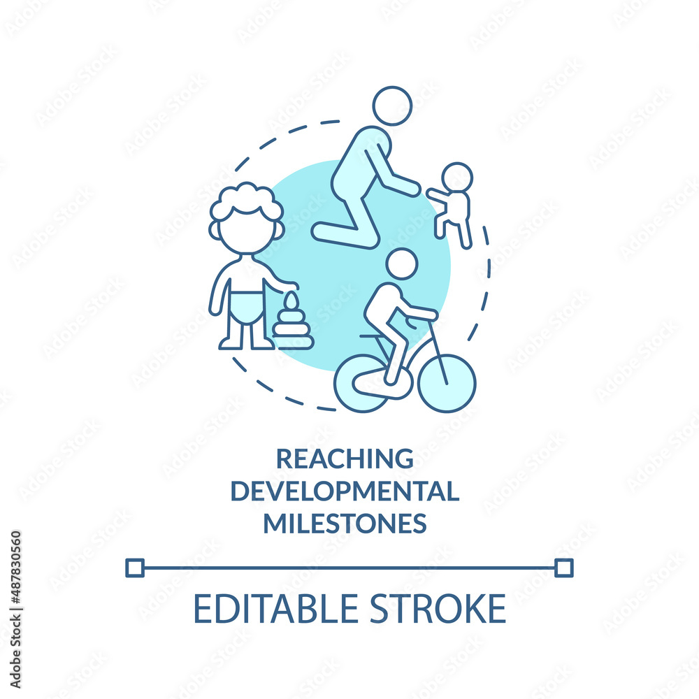 Reaching developmental milestones turquoise concept icon. Behavioral checkpoints abstract idea thin line illustration. Isolated outline drawing. Editable stroke. Arial, Myriad Pro-Bold fonts used