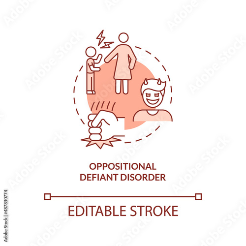 Oppositional defiant disorder terracotta concept icon. Disruptive behavior in child abstract idea thin line illustration. Isolated outline drawing. Editable stroke. Arial, Myriad Pro-Bold fonts used