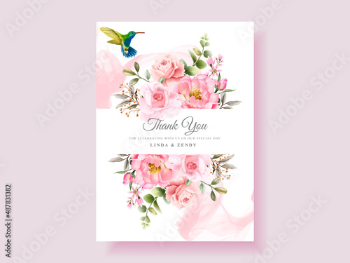 Soft pink flower wedding invitation card