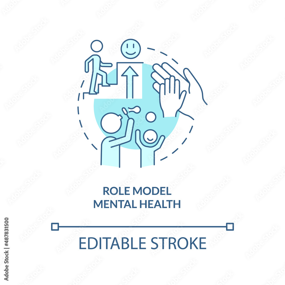 Role model mental health turquoise concept icon. Teaching empathy abstract idea thin line illustration. Mental toughness. Isolated outline drawing. Editable stroke. Arial, Myriad Pro-Bold fonts used Role model mental health turquoise concept icon. Teaching empathy abstract idea thin line illustration. Mental toughness. Isolated outline drawing. Editable stroke. Arial, Myriad Pro-Bold fonts used