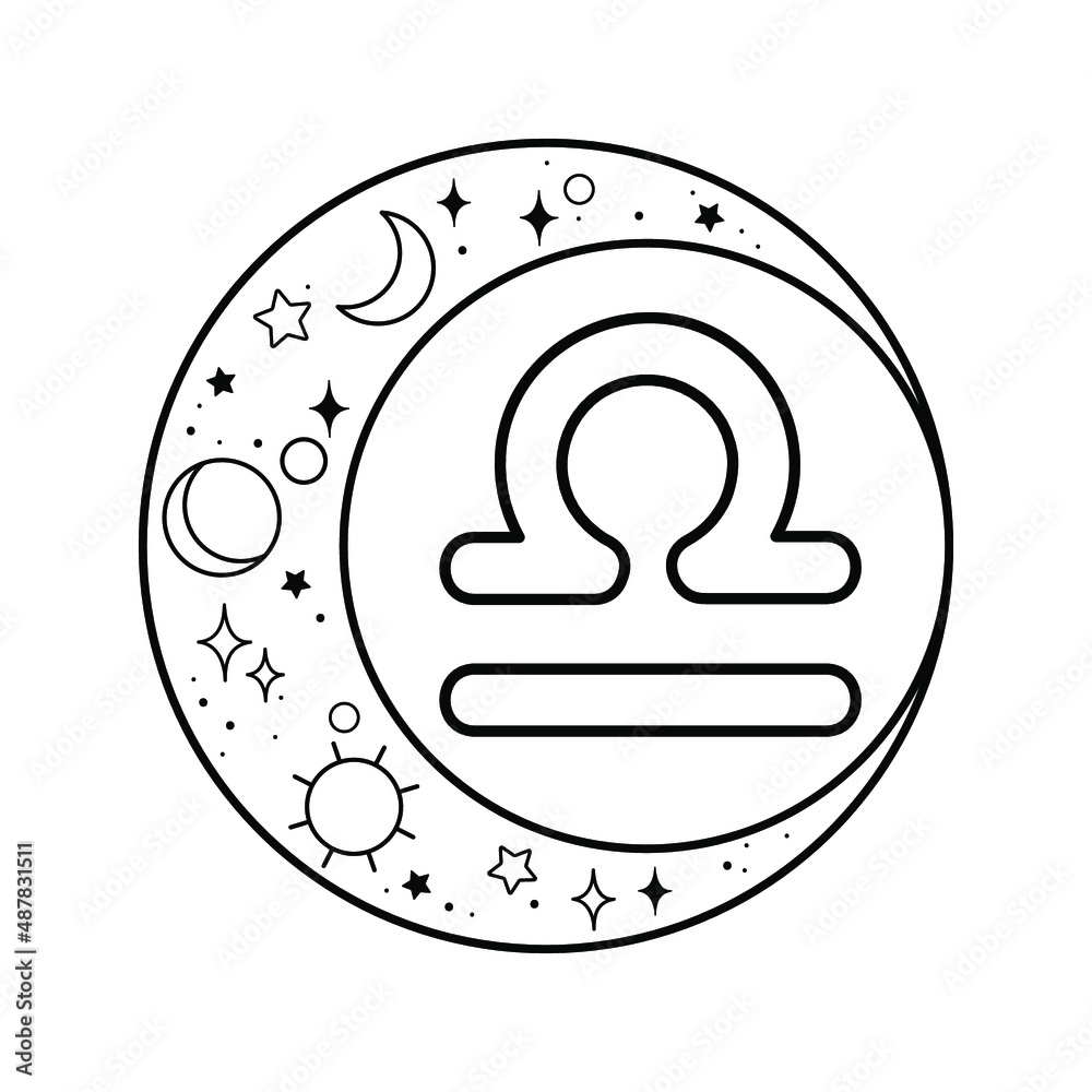 Libra. Black and white vector illustration. Libra. Black and white vector illustration.