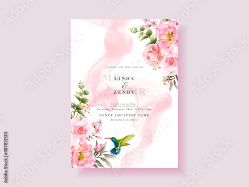 Soft pink flower wedding invitation card