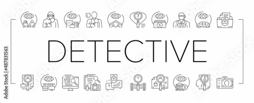 Private Detective Collection Icons Set Vector .