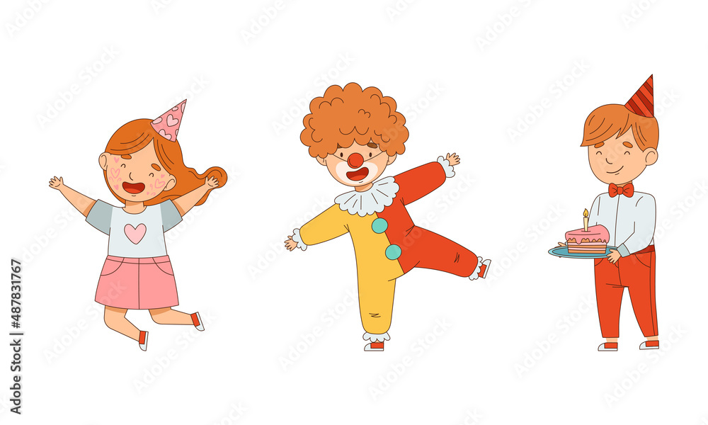 Cheerful Boy and Girl in Masquerade Costume and with Face Painting Engaged in Festive Celebration Vector Illustration Set Cheerful Boy and Girl in Masquerade Costume and with Face Painting Engaged in Festive Celebration Vector Illustration Set