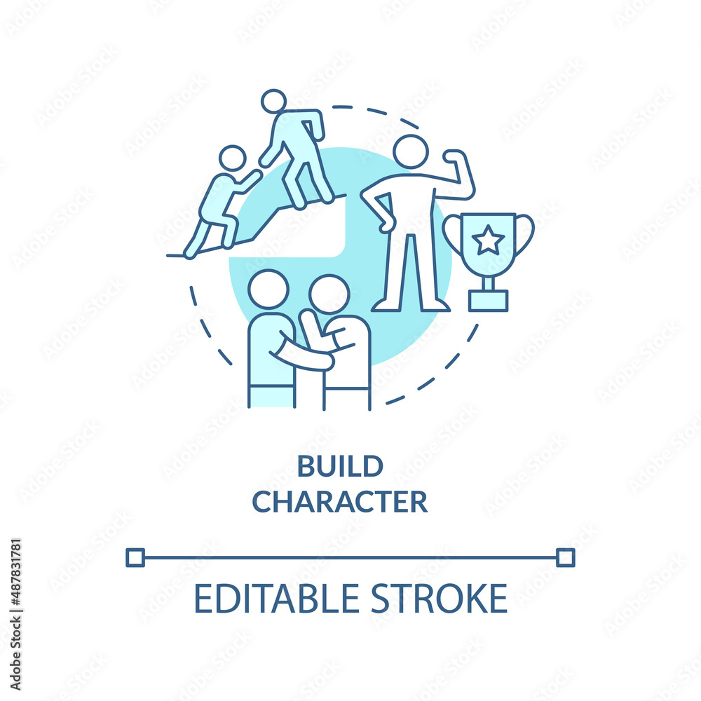 Build character turquoise concept icon. Human personality abstract idea thin line illustration. Strengthening kid mind. Isolated outline drawing. Editable stroke. Arial, Myriad Pro-Bold fonts used