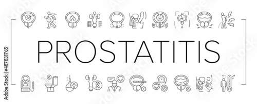 Prostatitis Disease Collection Icons Set Vector .