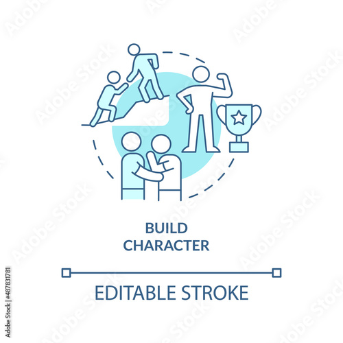 Build character turquoise concept icon. Human personality abstract idea thin line illustration. Strengthening kid mind. Isolated outline drawing. Editable stroke. Arial, Myriad Pro-Bold fonts used