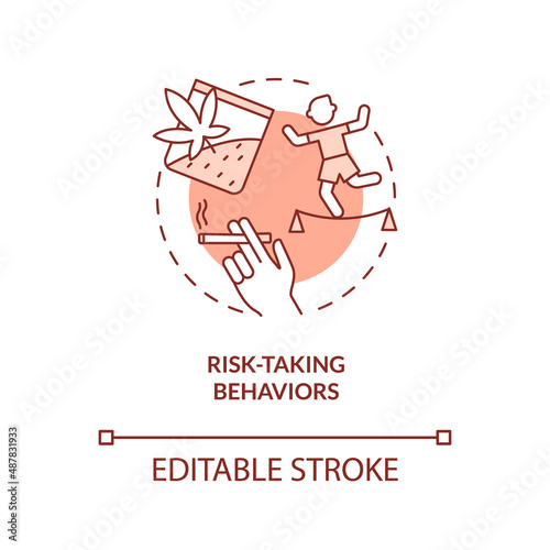 Risk-taking behaviors terracotta concept icon. Alcohol and drug addiction abstract idea thin line illustration. Isolated outline drawing. Editable stroke. Arial, Myriad Pro-Bold fonts used