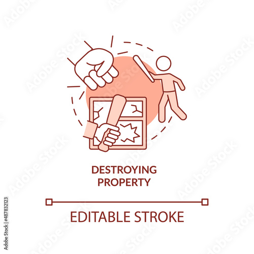 Destroying property terracotta concept icon. Intense anger. Teenager mental issues abstract idea thin line illustration. Isolated outline drawing. Editable stroke. Arial, Myriad Pro-Bold fonts used