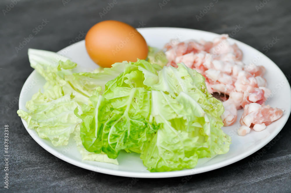 egg, minced pork or ground pork and vegetable for cook egg, minced pork or ground pork and vegetable for cook
