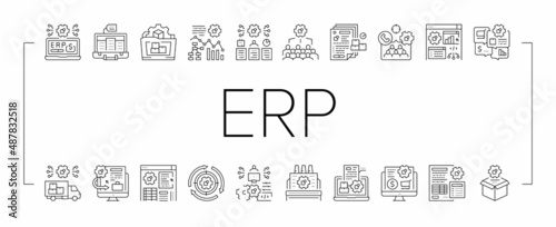 Erp Enterprise Resource Planning Icons Set Vector .