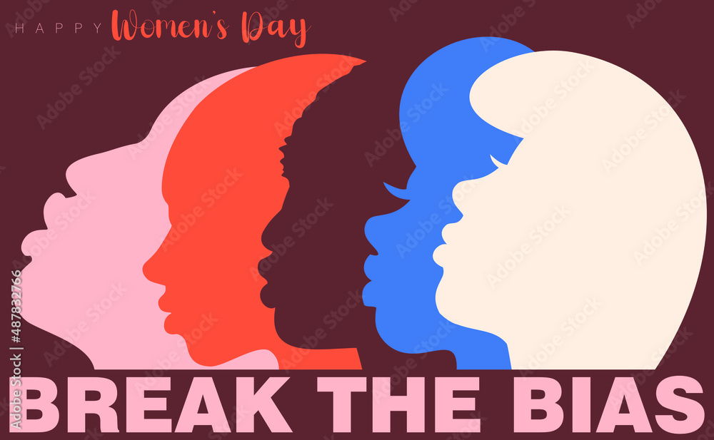 An abstract vector illustration on Break the Bias concept for International Women’s Day on eighth of March 2022