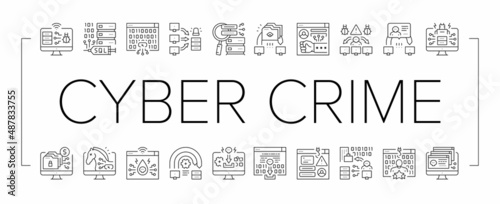 Cyber Crime Internet Business Icons Set Vector .