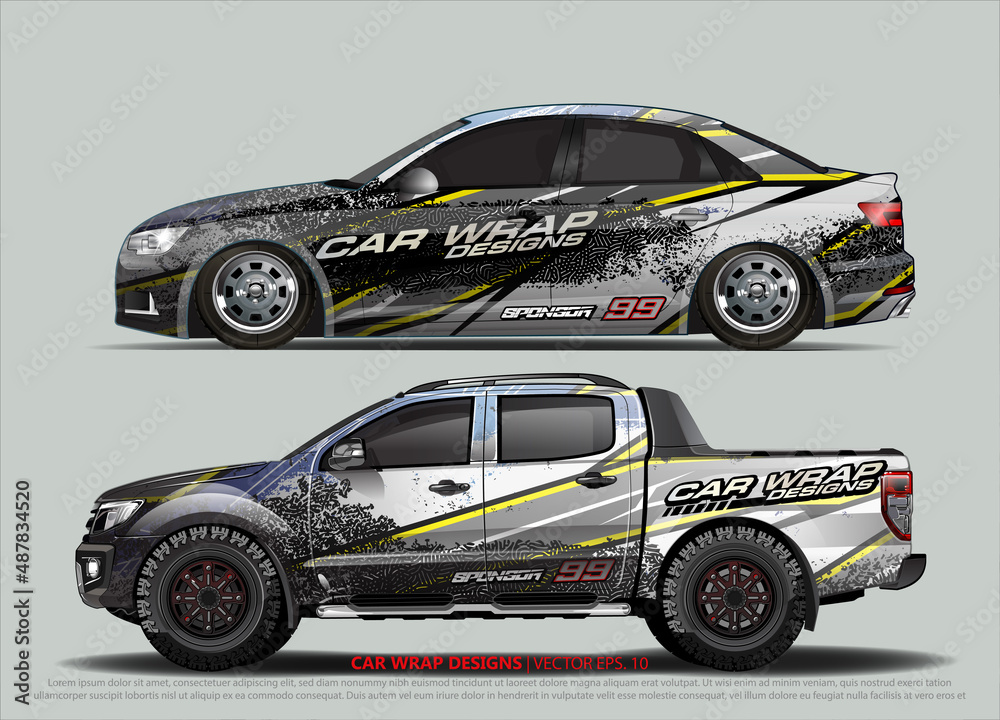 car wrap design. simple lines with abstract background vector concept for vehicle vinyl wrap and automotive decal livery