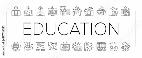 Higher Education And Graduation Icons Set Vector .