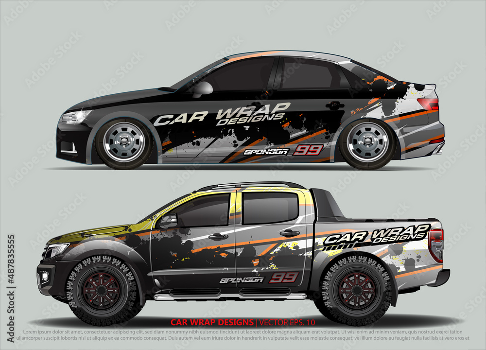 Racing car wrap design vector for vehicle vinyl sticker and automotive decal livery