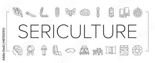 Sericulture Production Business Icons Set Vector .