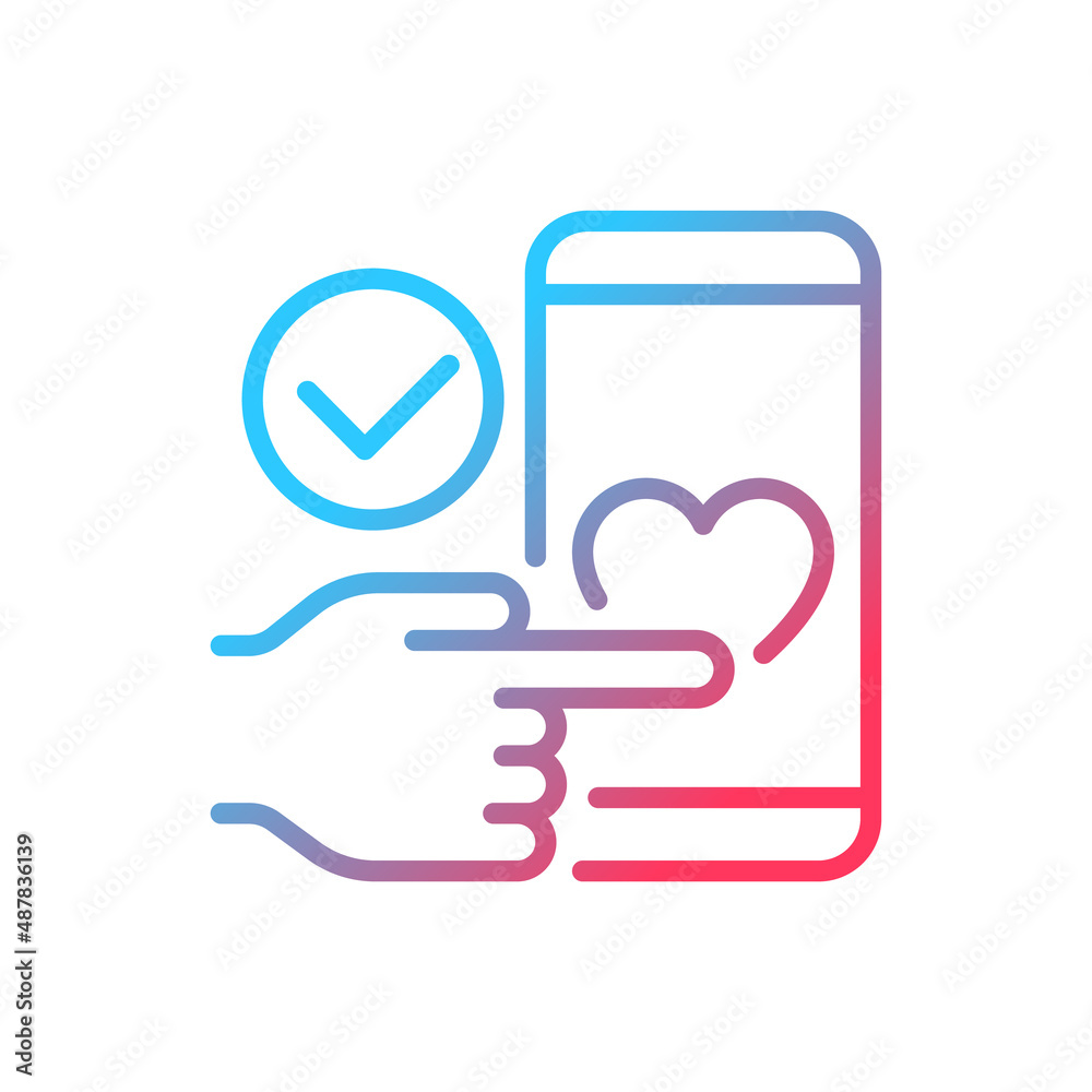 Mobile donation gradient linear vector icon. Donating money through smartphone. Innovative fundraising. Thin line color symbol. Modern style pictogram. Vector isolated outline drawing Mobile donation gradient linear vector icon. Donating money through smartphone. Innovative fundraising. Thin line color symbol. Modern style pictogram. Vector isolated outline drawing