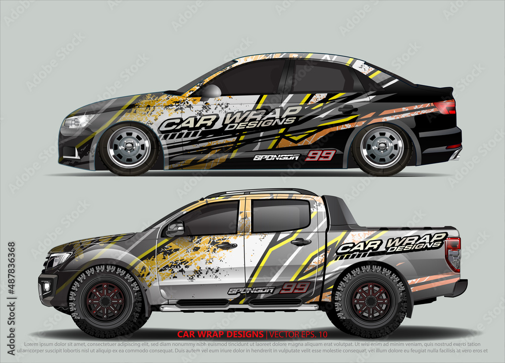 Racing car wrap design vector for vehicle vinyl sticker and automotive decal livery Racing car wrap design vector for vehicle vinyl sticker and automotive decal livery