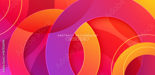 Abstract overlapping gradient circles geometric background with lines and shadow. Modern simple circle shape creative design with bright colorful gradient. Vector illustration