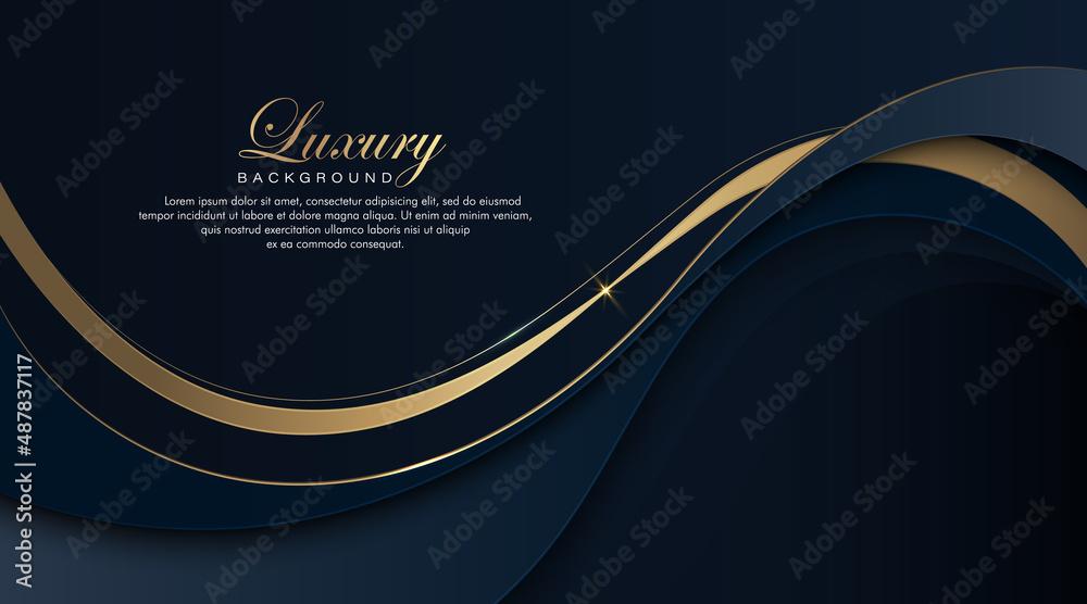 Dark blue abstract wave background with glitter golden lines. Luxury ...