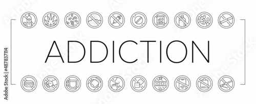 Addiction Substance Dependence Icons Set Vector .