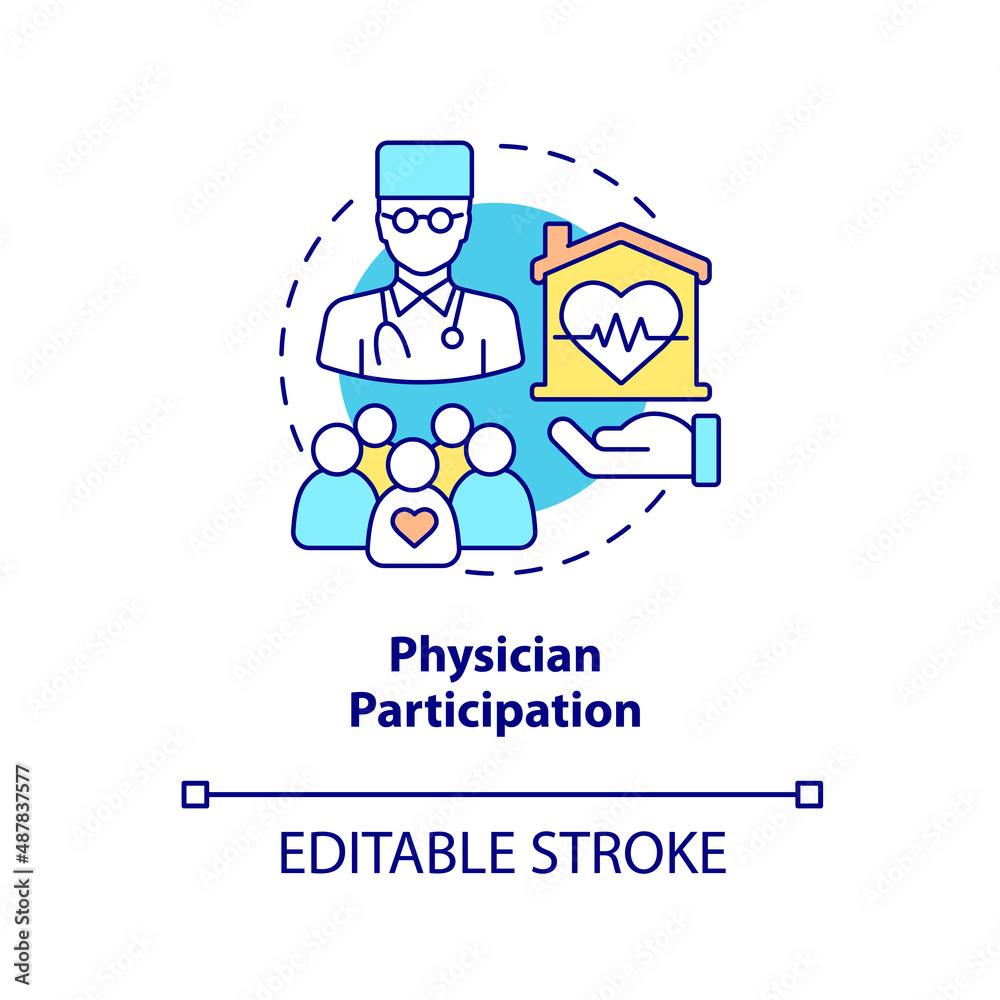 Physician participation concept icon. Therapist consultation. Hospice care abstract idea thin line illustration. Isolated outline drawing. Editable stroke. Arial, Myriad Pro-Bold fonts used
