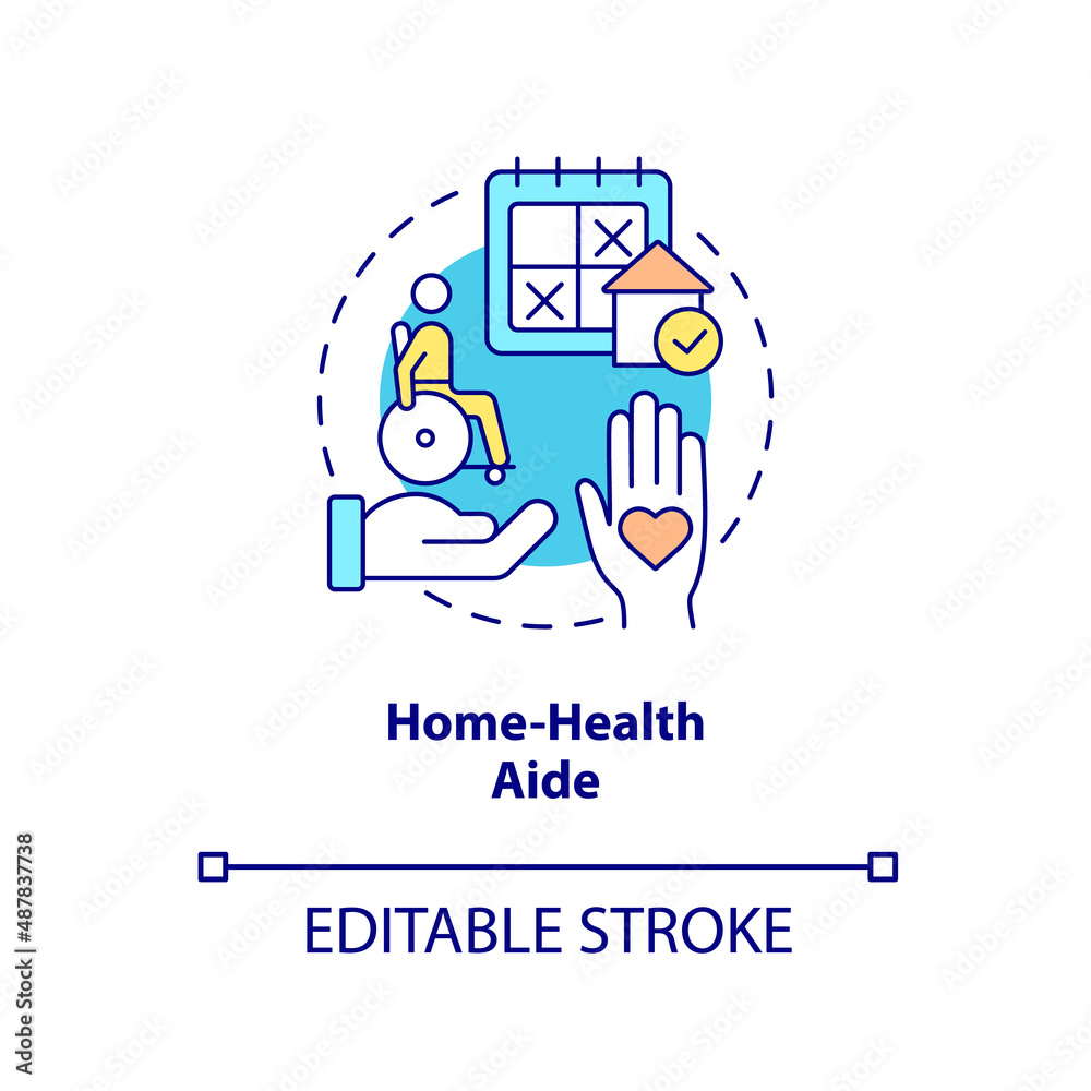 Home-health aide concept icon. Seriously ill patient care. Hospice service abstract idea thin line illustration. Isolated outline drawing. Editable stroke. Arial, Myriad Pro-Bold fonts used
