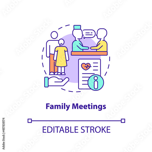 Family meetings concept icon. Information of patient condition. Hospice service abstract idea thin line illustration. Isolated outline drawing. Editable stroke. Arial, Myriad Pro-Bold fonts used
