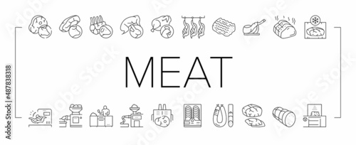Meat Factory Product Collection Icons Set Vector .