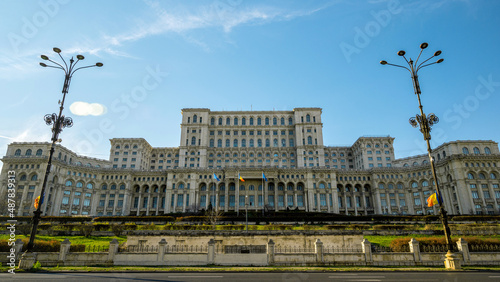 Wide view of the Palace of the Parliament in Bucharest, Romania photo