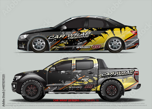 Racing car wrap design vector for vehicle vinyl sticker and automotive decal livery