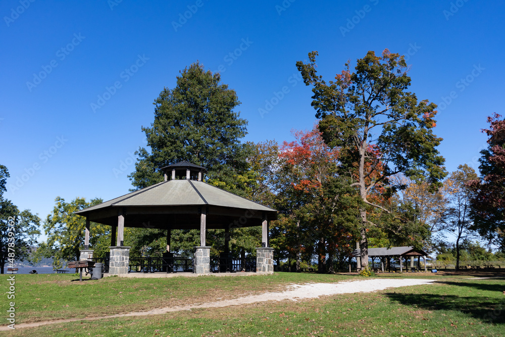 Devries Park in Sleepy Hollow New York with a Gazebo and Trees