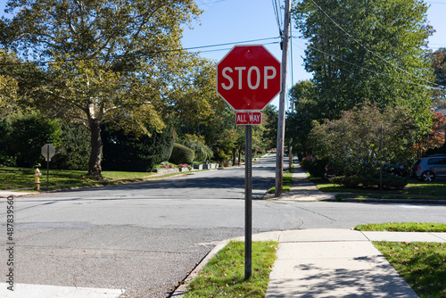 Stop Sign on a Neighborhood Street in Sleepy Hollow New York photo