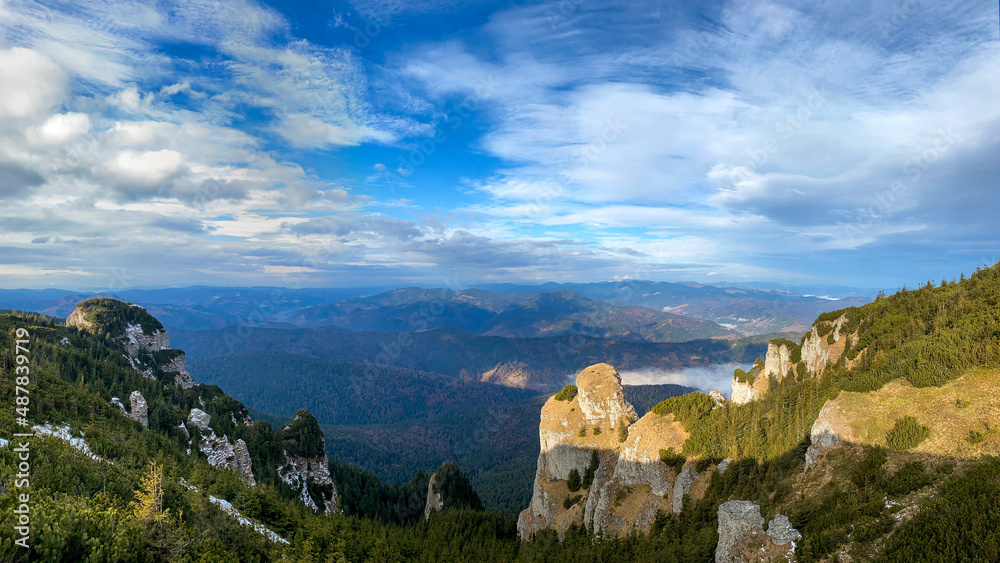 View of the Carpathians from the Toaca peak in Romania
