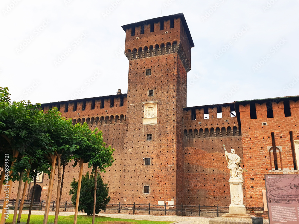 Brown brick Sforzesco castle in Milan.
