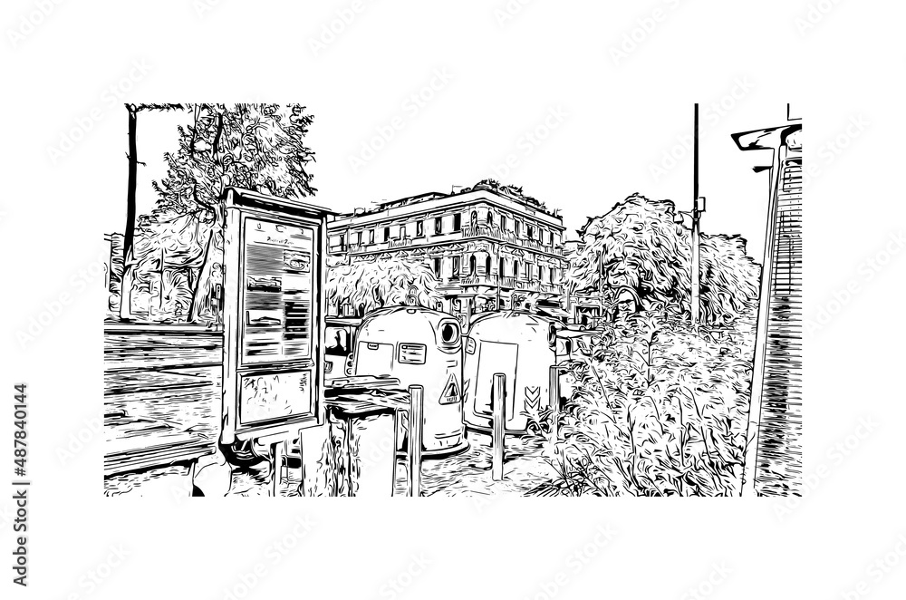 Fototapeta Building view with landmark of Messina is the city in Italy. Hand drawn sketch illustration in vector.