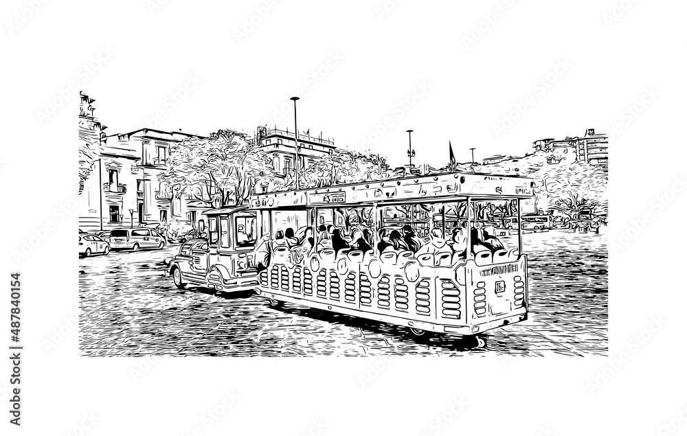 Fototapeta premium Building view with landmark of Messina is the city in Italy. Hand drawn sketch illustration in vector.