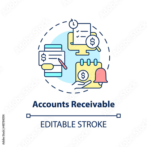 Accounts receivable concept icon. Examples of automation in business abstract idea thin line illustration. Isolated outline drawing. Editable stroke. Arial, Myriad Pro-Bold fonts used