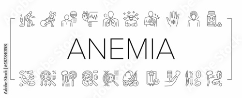 Anemia Patient Health Problem Icons Set Vector .