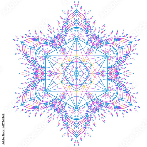 Sacred geometry symbol with all seeing eye in acid colors. Mystic, alchemy, o...